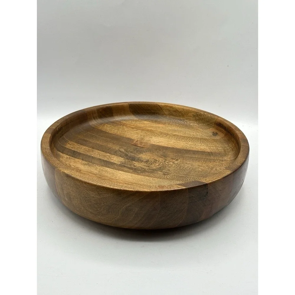 Large Lathe Turned Oak Shallow Wooden Bowl Heavy Thick 11